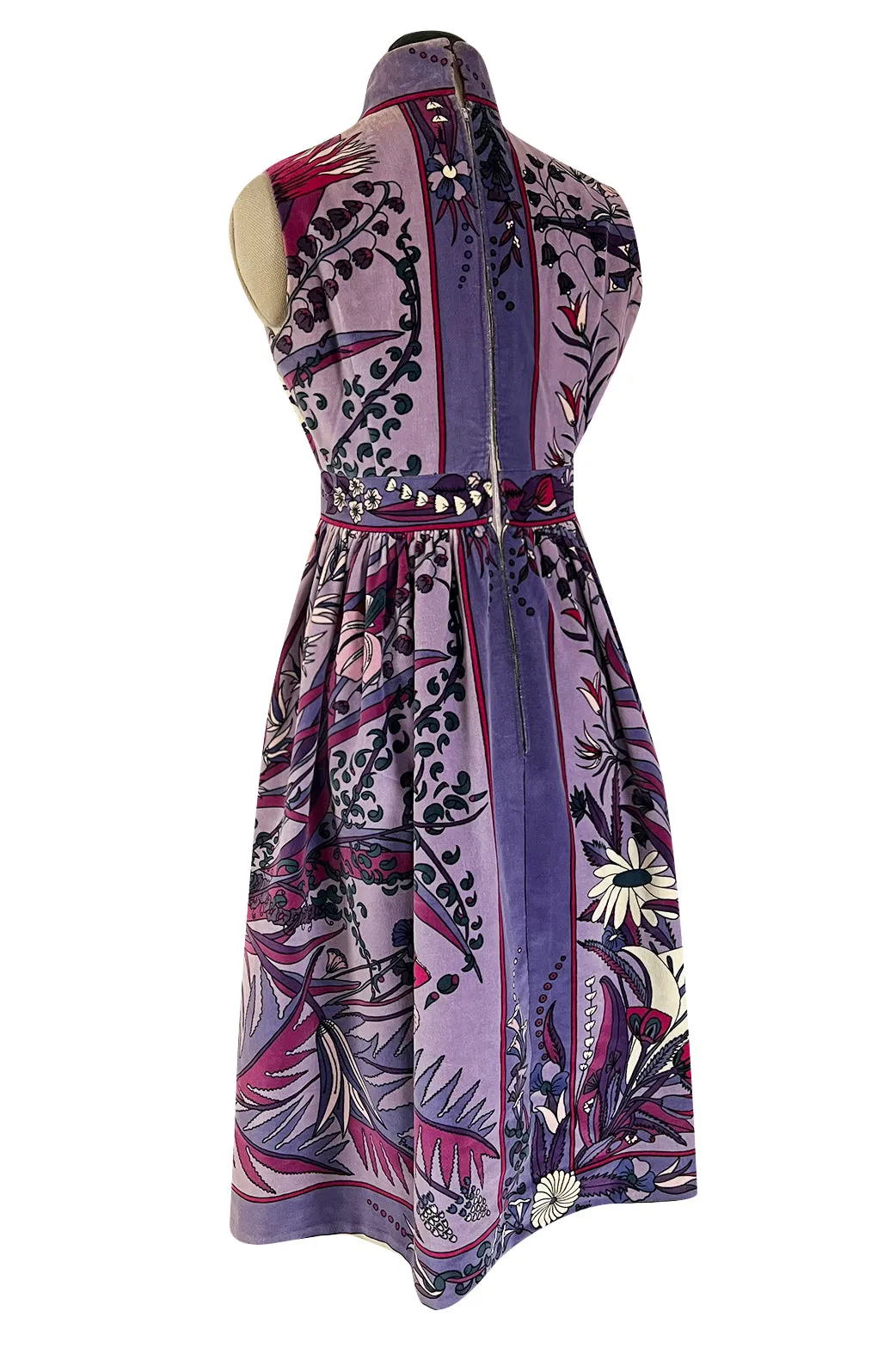 Prettiest 1960s Bessi Dusty Purple & Pink Floral Print Velvet Dress