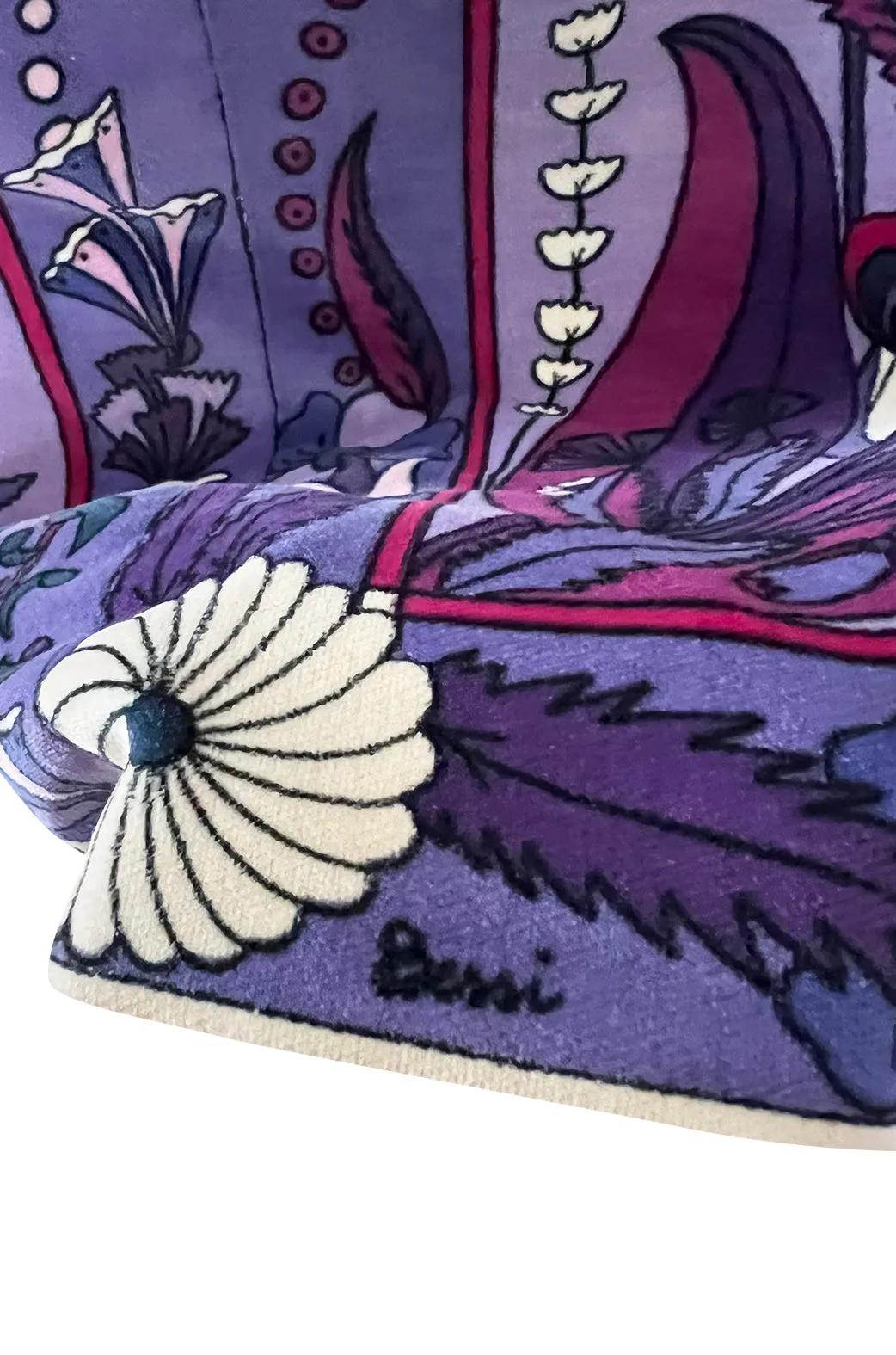 Prettiest 1960s Bessi Dusty Purple & Pink Floral Print Velvet Dress