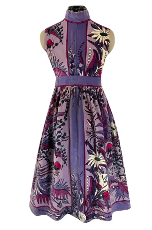 Prettiest 1960s Bessi Dusty Purple & Pink Floral Print Velvet Dress