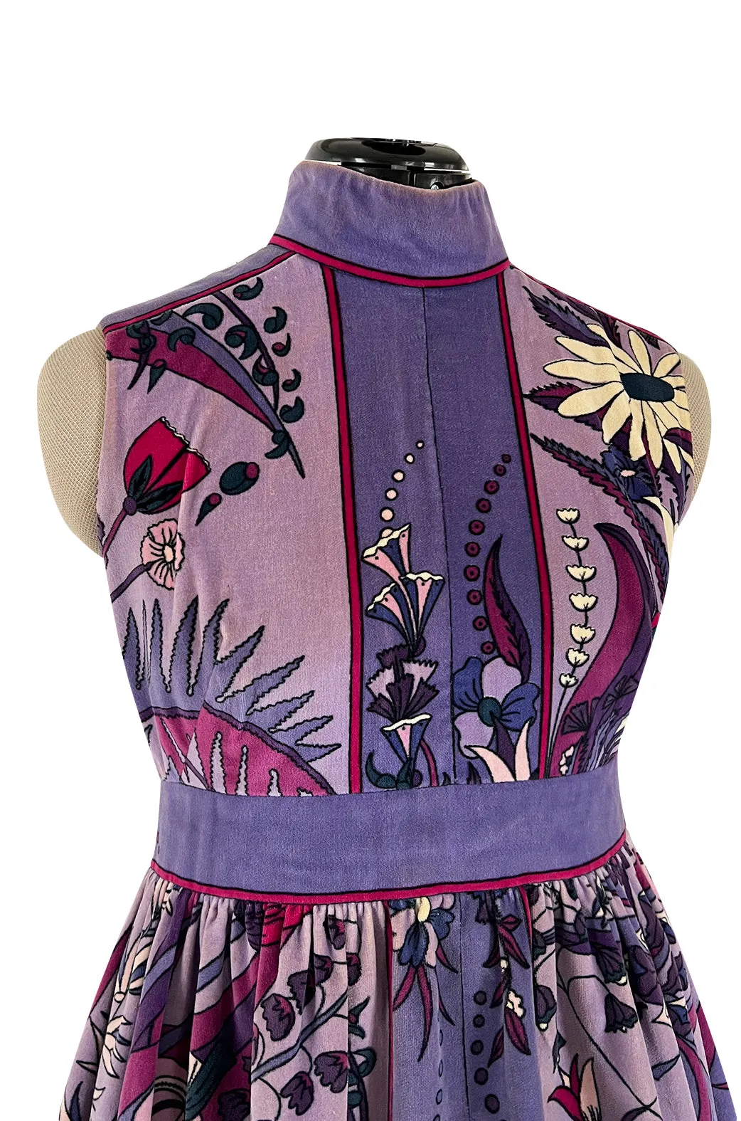 Prettiest 1960s Bessi Dusty Purple & Pink Floral Print Velvet Dress