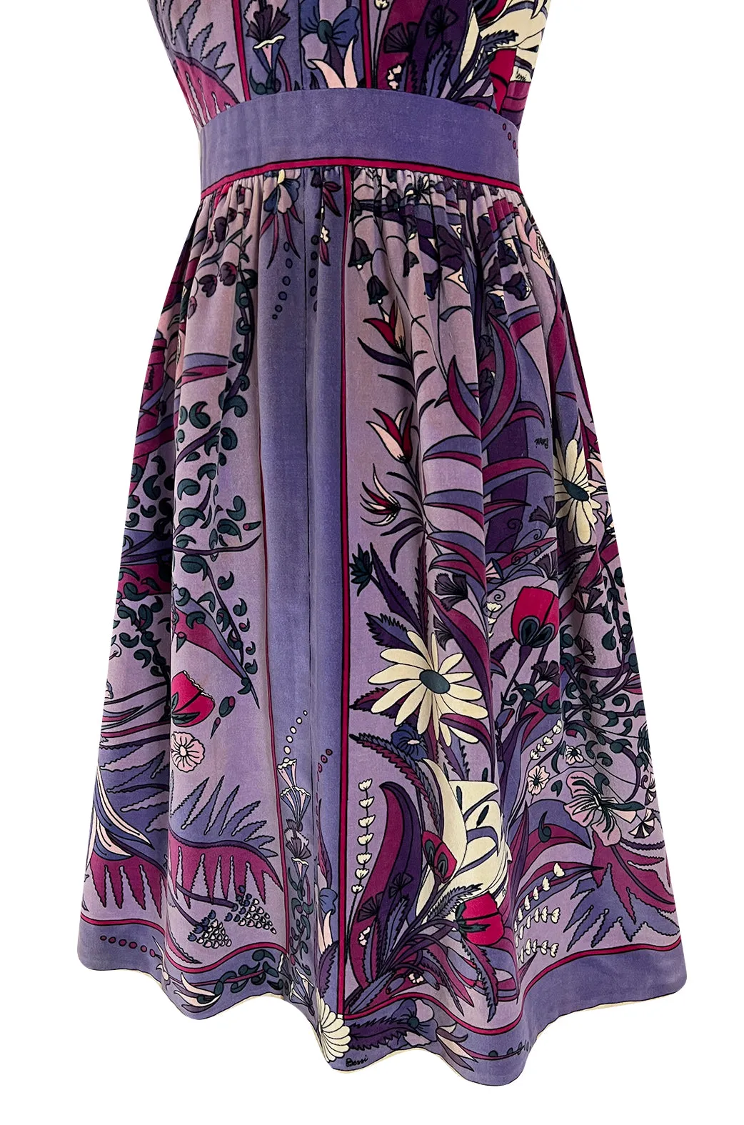 Prettiest 1960s Bessi Dusty Purple & Pink Floral Print Velvet Dress