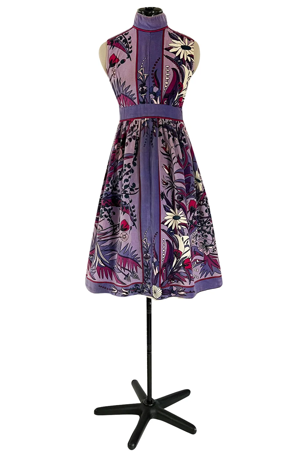 Prettiest 1960s Bessi Dusty Purple & Pink Floral Print Velvet Dress