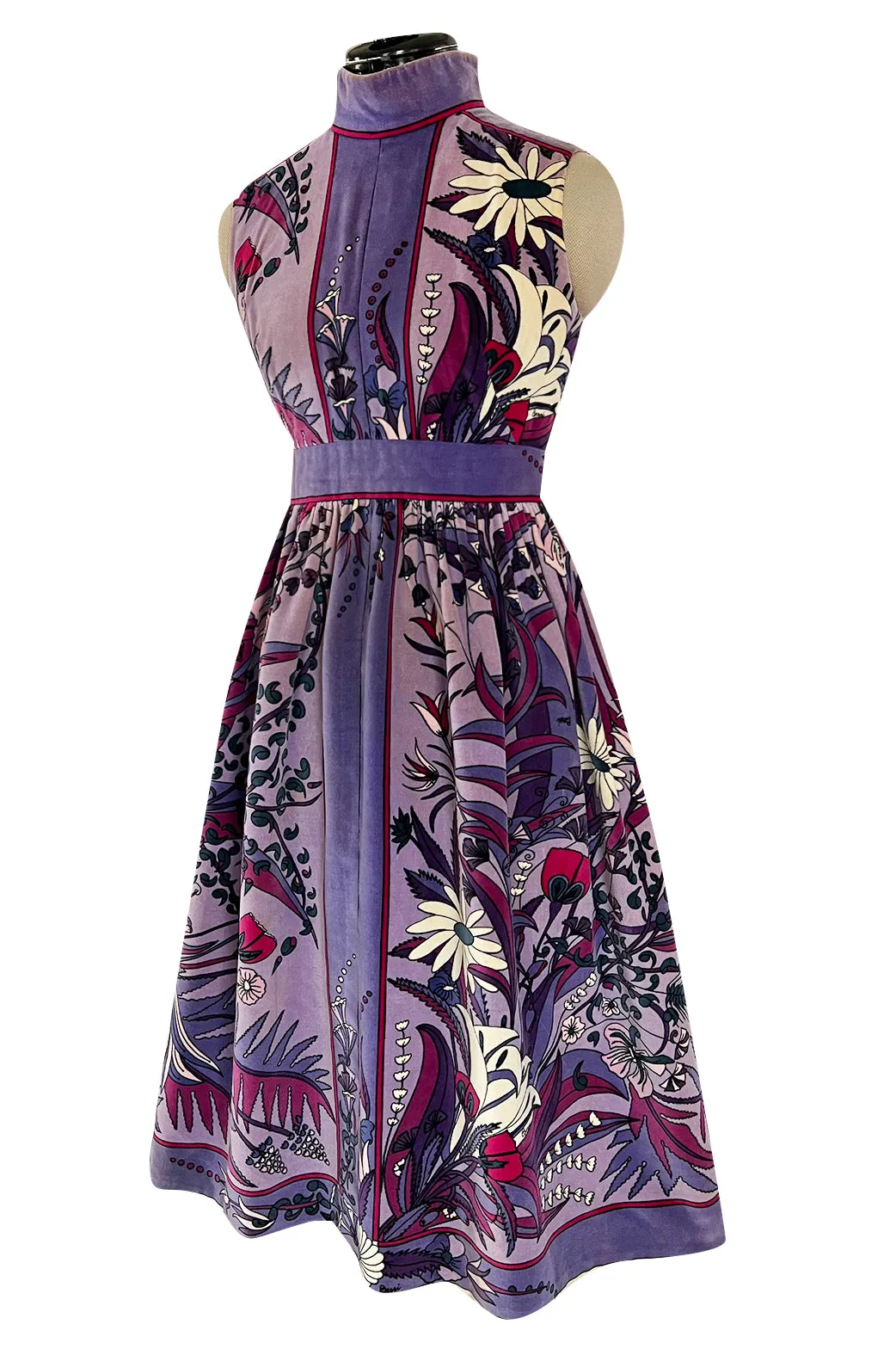 Prettiest 1960s Bessi Dusty Purple & Pink Floral Print Velvet Dress