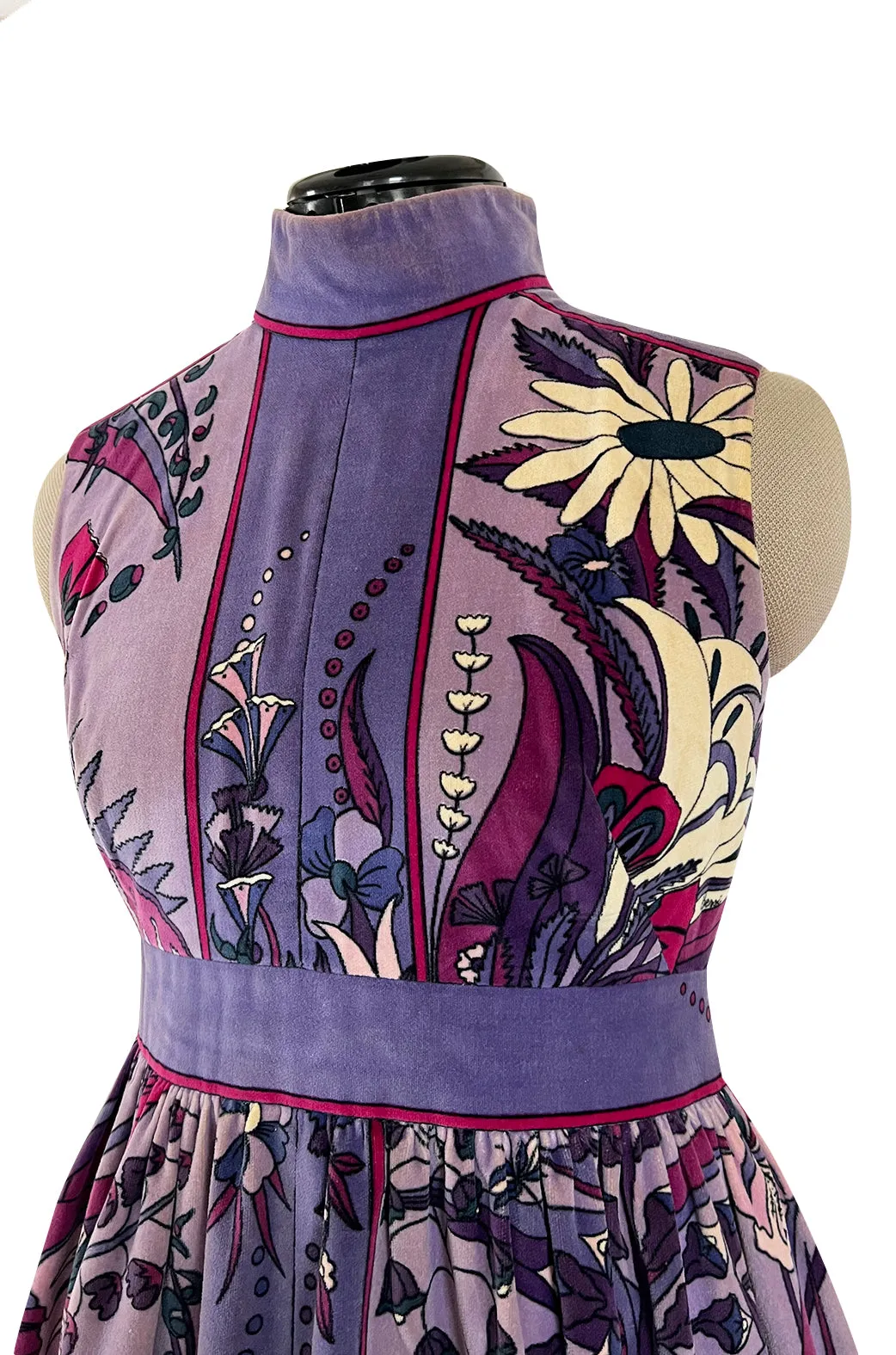 Prettiest 1960s Bessi Dusty Purple & Pink Floral Print Velvet Dress