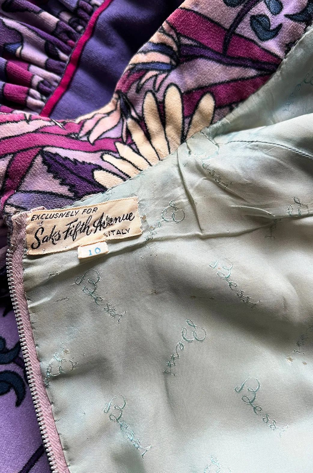 Prettiest 1960s Bessi Dusty Purple & Pink Floral Print Velvet Dress