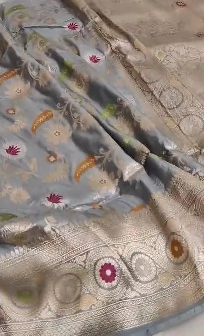 Pure Banarasi Khaddi Katan Silk Kadiyal Allover Designer Work Handloom Saree