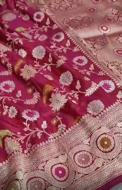 Pure Banarasi Khaddi Katan Silk Kadiyal Allover Designer Work Handloom Saree
