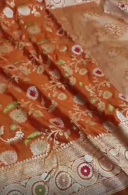 Pure Banarasi Khaddi Katan Silk Kadiyal Allover Designer Work Handloom Saree