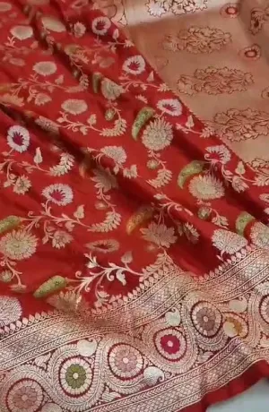 Pure Banarasi Khaddi Katan Silk Kadiyal Allover Designer Work Handloom Saree