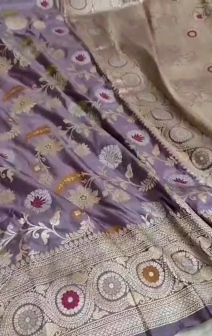 Pure Banarasi Khaddi Katan Silk Kadiyal Allover Designer Work Handloom Saree