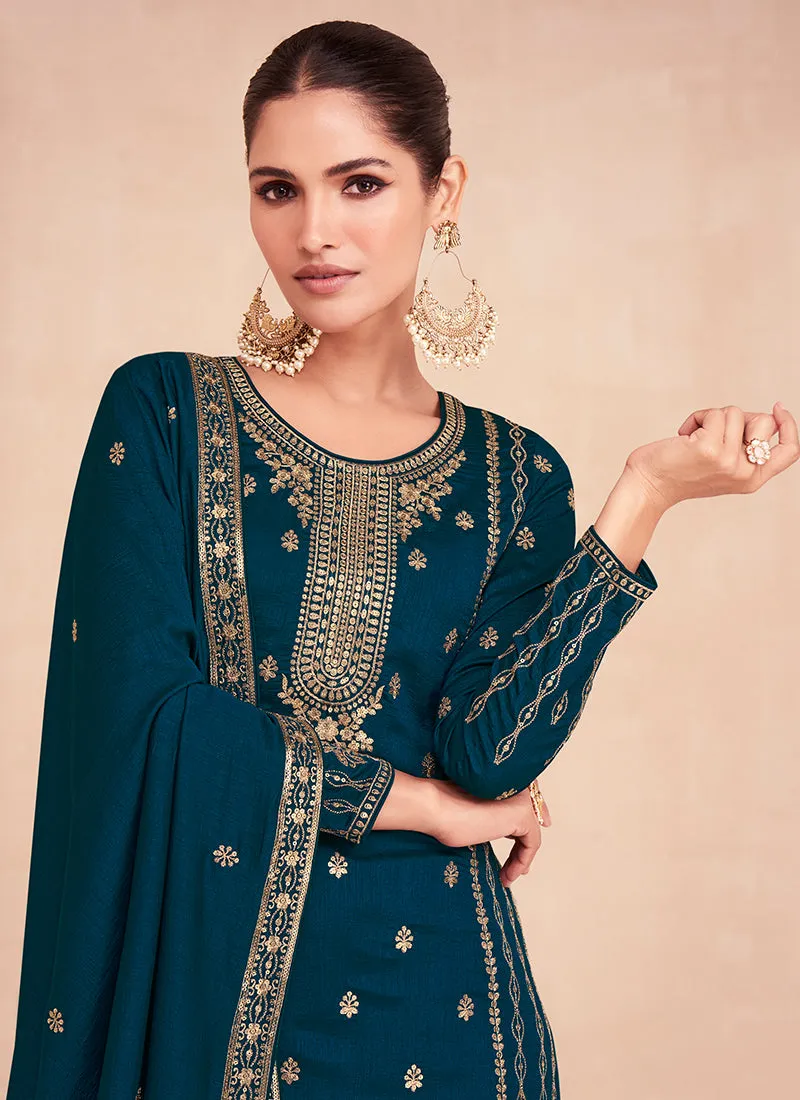 Rama Green Embroidery Wedding Palazzo Suit