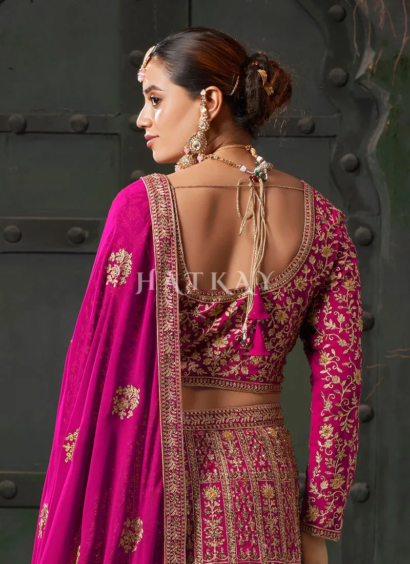 Rani Pink Embroidered Wedding Lehenga Choli