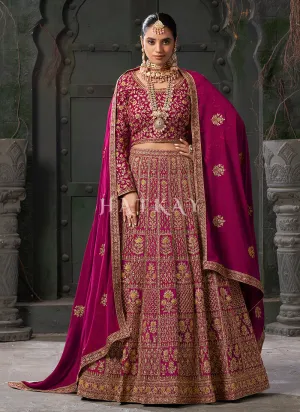 Rani Pink Embroidered Wedding Lehenga Choli