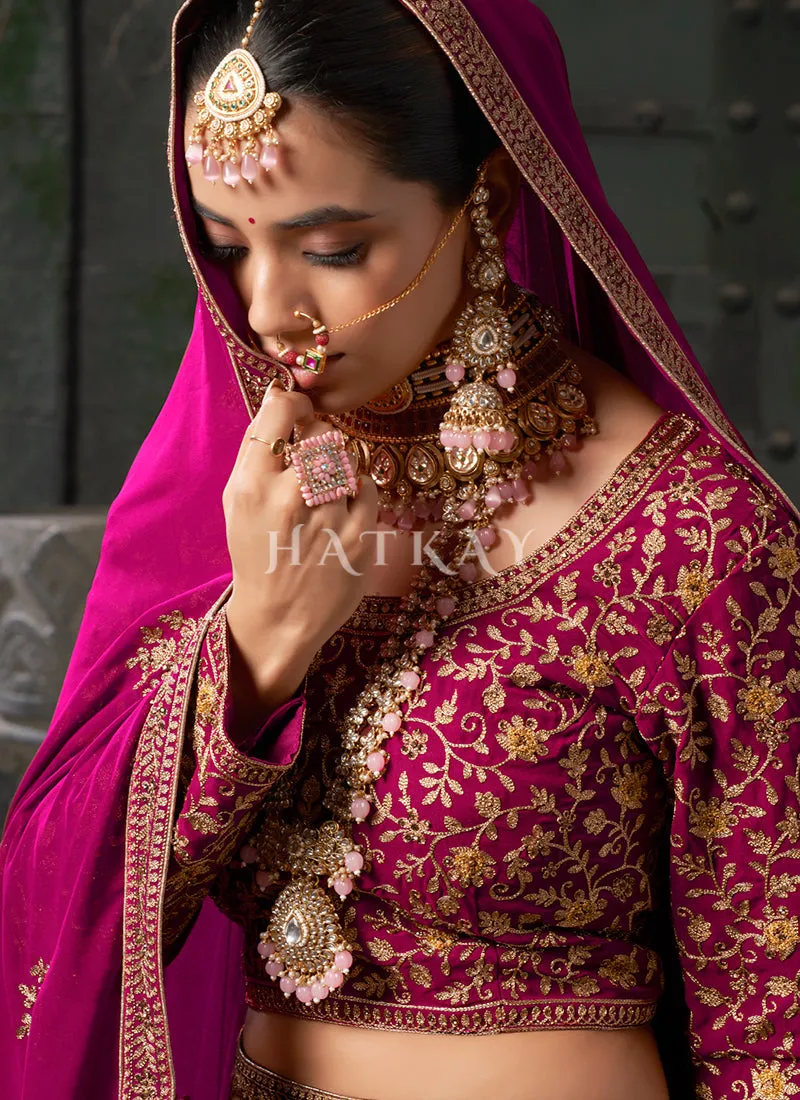 Rani Pink Embroidered Wedding Lehenga Choli