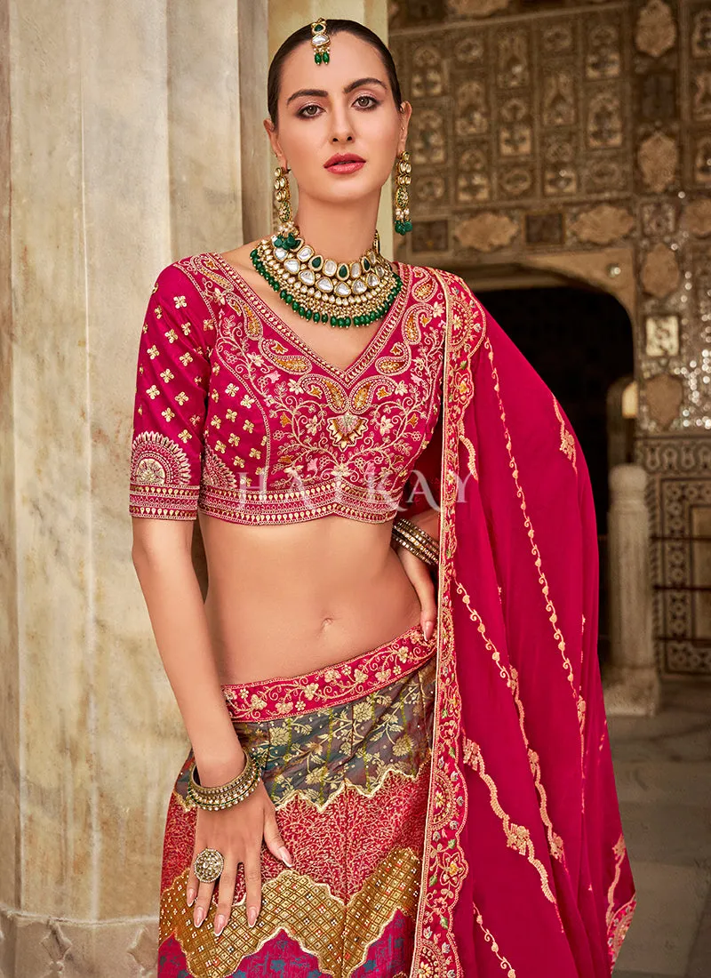 Rani Pink Multicolored Embroidery Silk Lehenga Choli