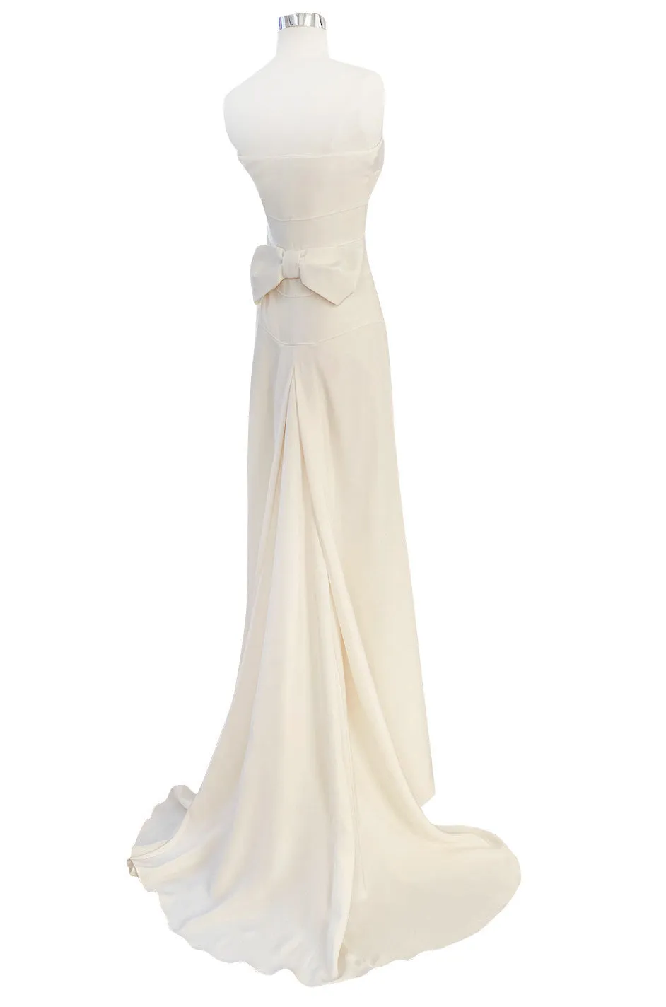 Recent Valentino Ivory Strapless Fitted Bodice Silk Wedding Dress w Train & Back Bow