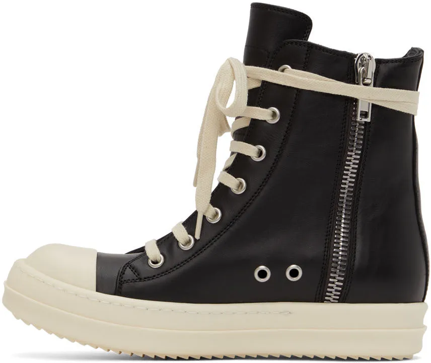 RICK OWENS Black Calfskin High Sneakers