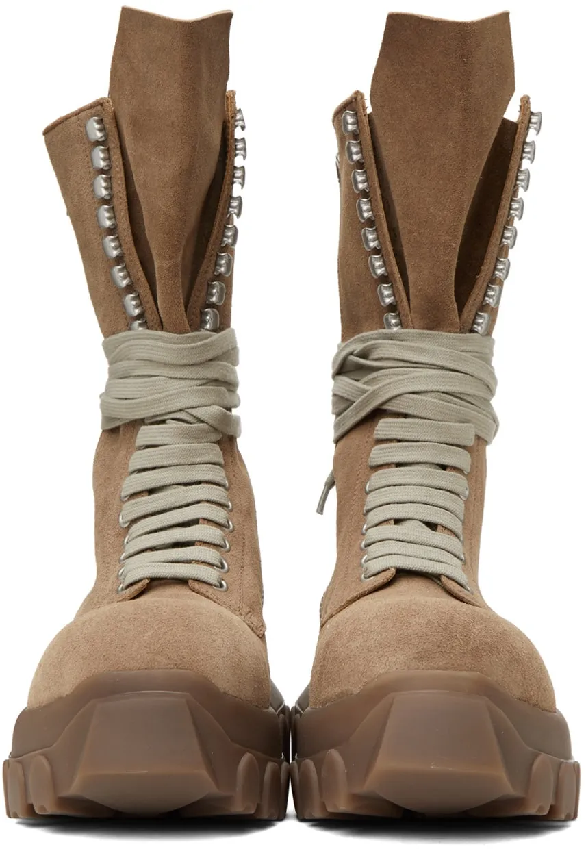 RICK OWENS Taupe Lace-Up Tractor Boots