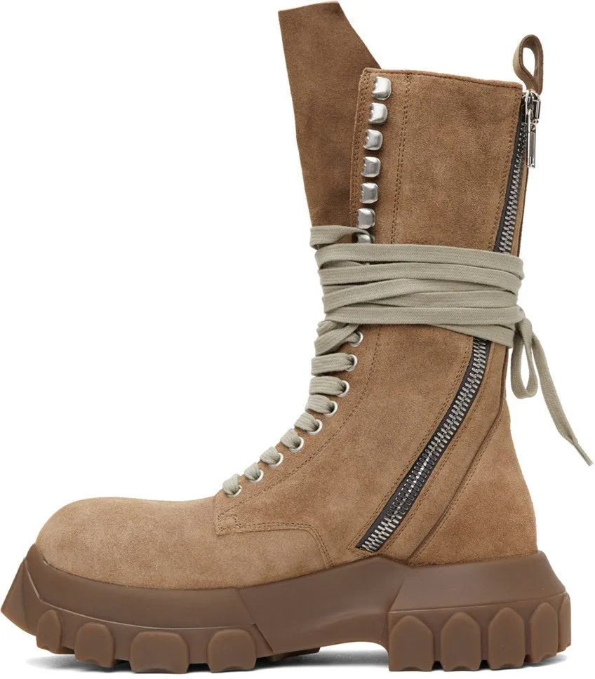 RICK OWENS Taupe Lace-Up Tractor Boots