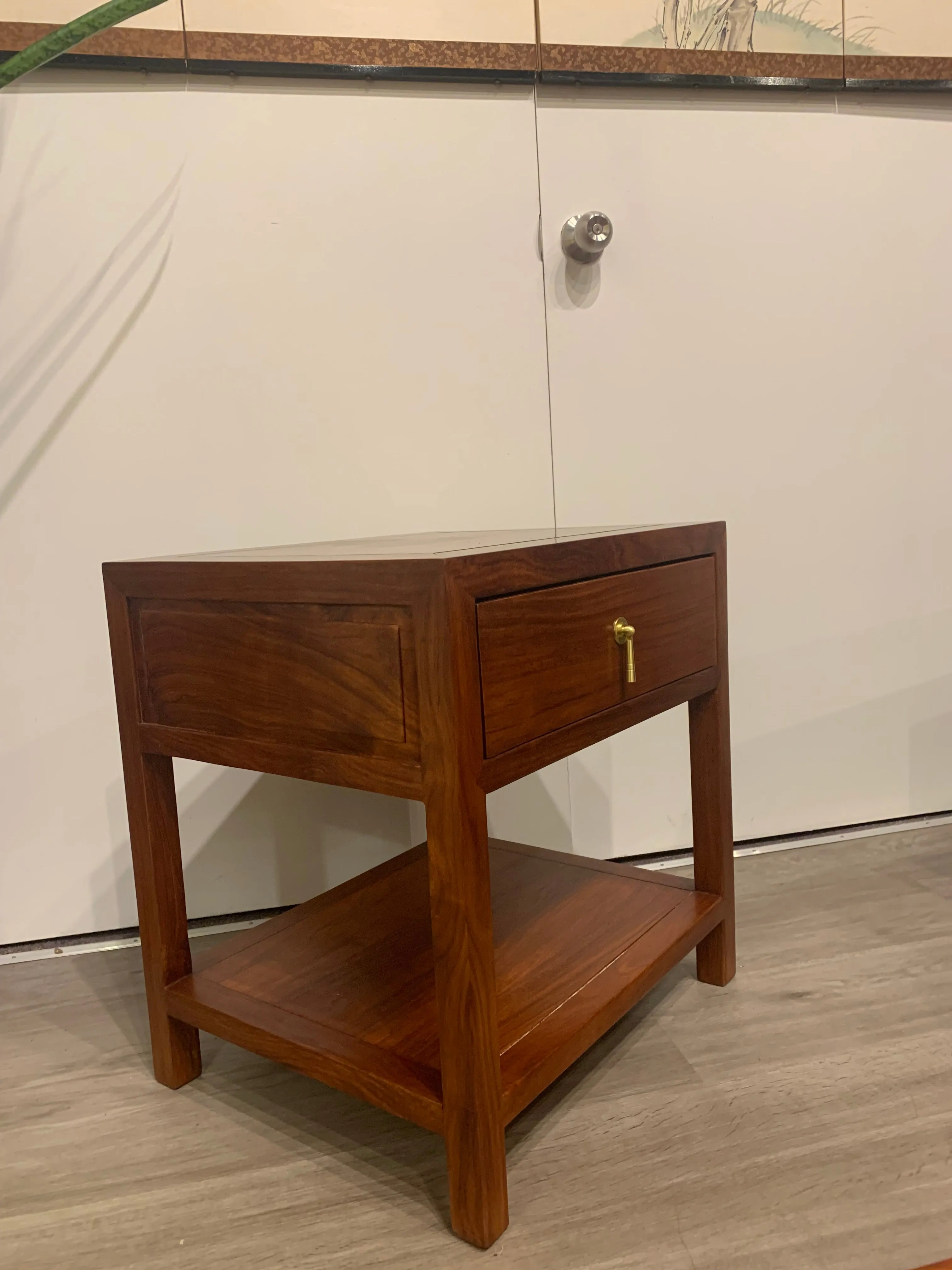 Rosewood Queen Size Chinese Platform Bed with Drawers and Two Night Stand