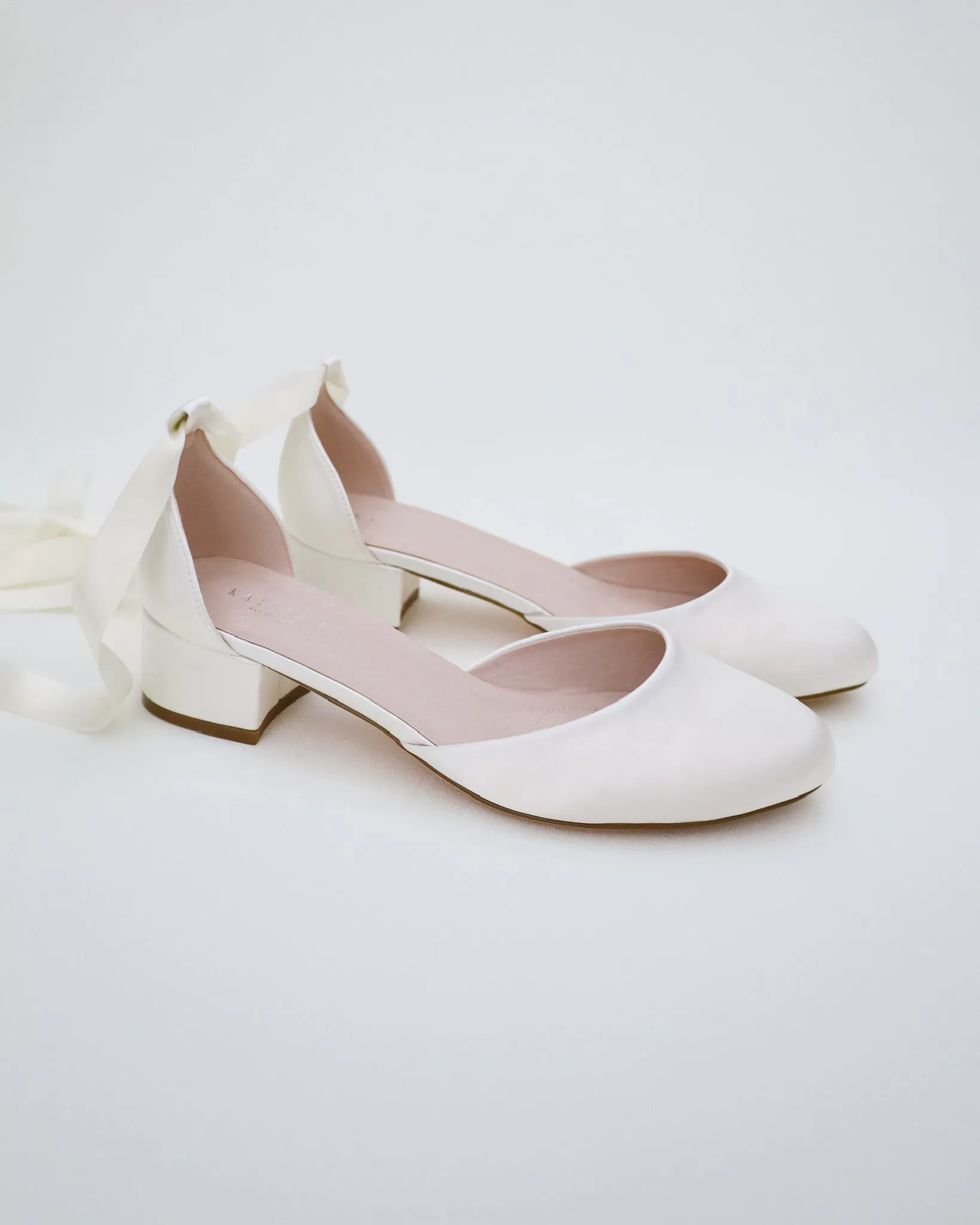 Round Toe Satin Block Heel with Ballerina Lace Up