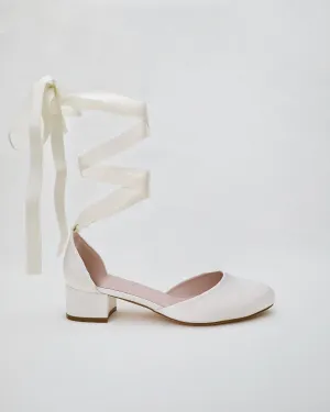 Round Toe Satin Block Heel with Ballerina Lace Up