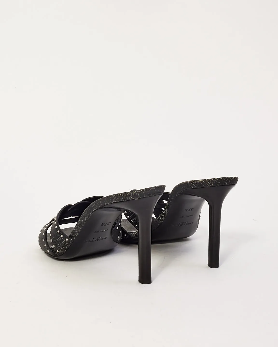 Saint Laurent Black Leather Tribute Studded Heeled Mules - 37.5
