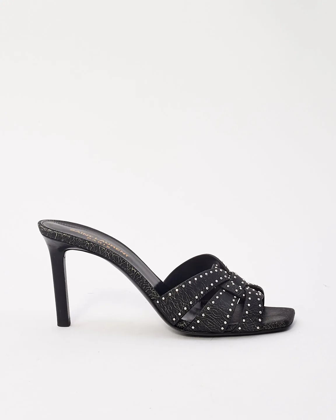 Saint Laurent Black Leather Tribute Studded Heeled Mules - 37.5