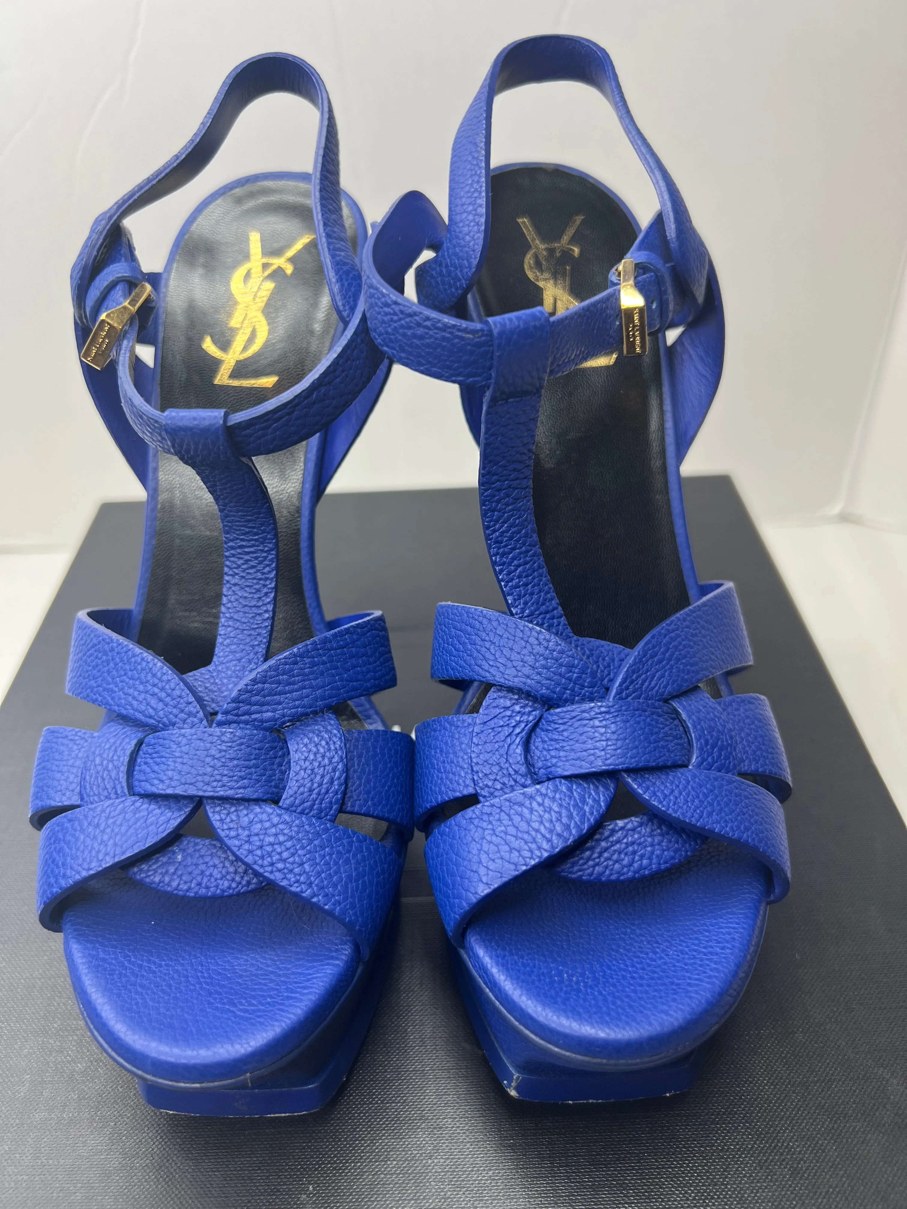 Saint Laurent Ysl Tribute Platform Sandal blue leather sandal heels size 36/ 6