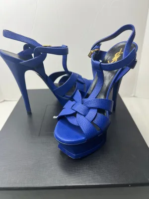 Saint Laurent Ysl Tribute Platform Sandal blue leather sandal heels size 36/ 6
