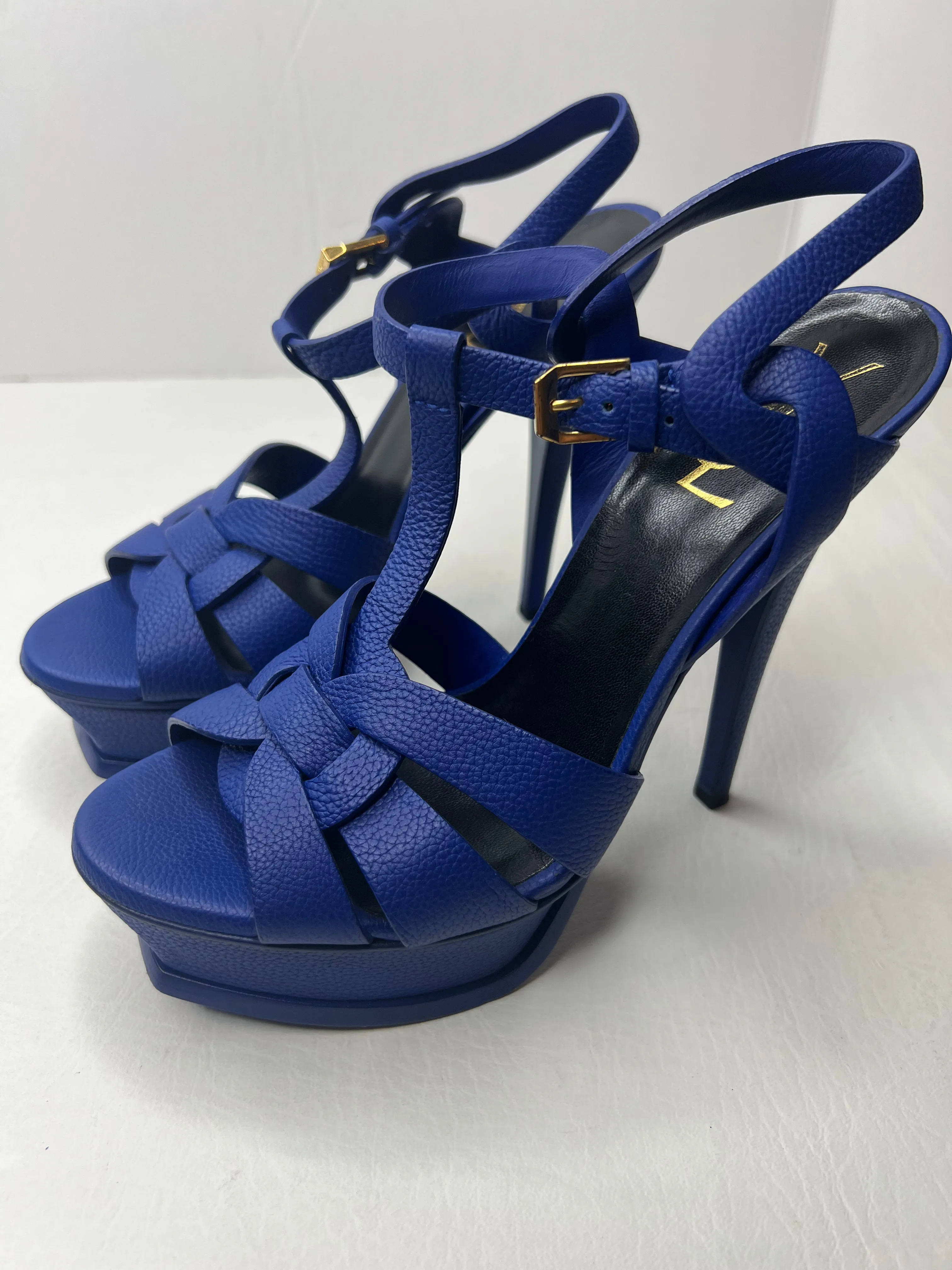 Saint Laurent Ysl Tribute Platform Sandal blue leather sandal heels size 36/ 6