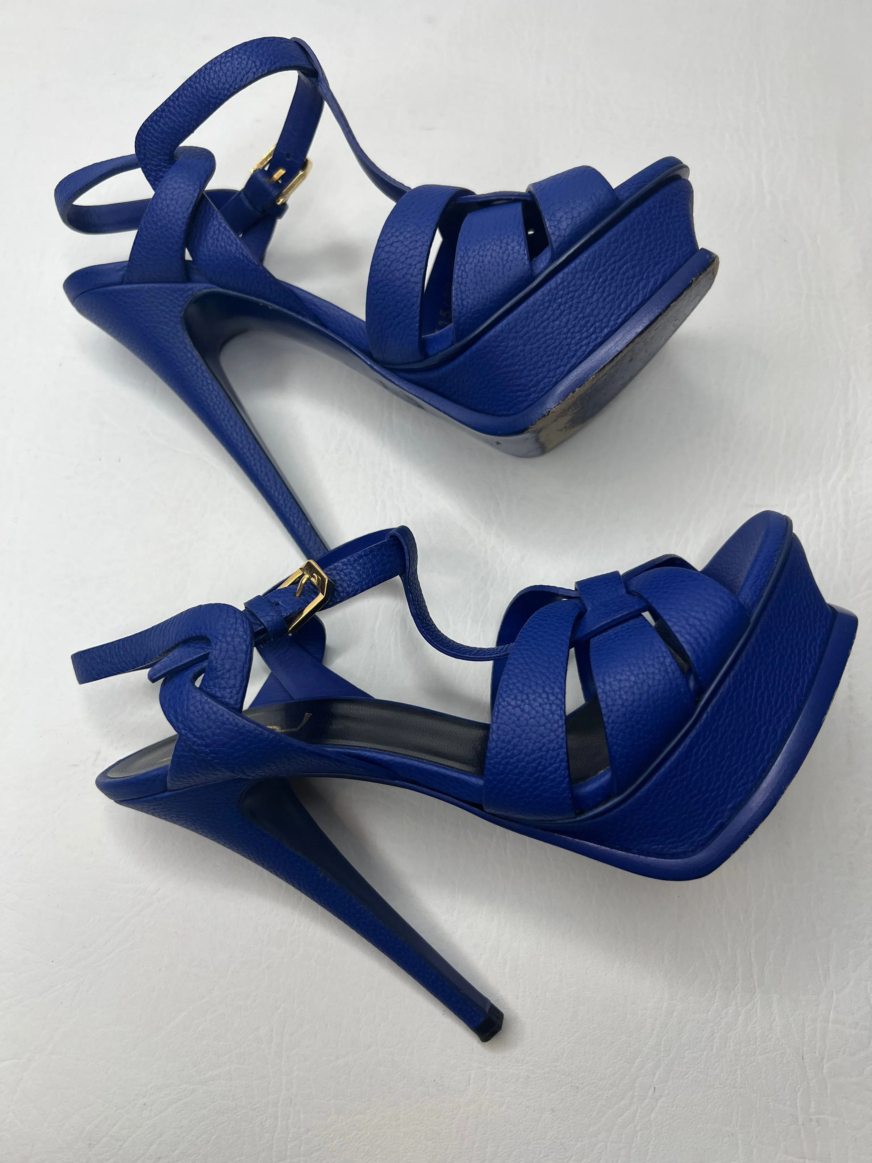 Saint Laurent Ysl Tribute Platform Sandal blue leather sandal heels size 36/ 6