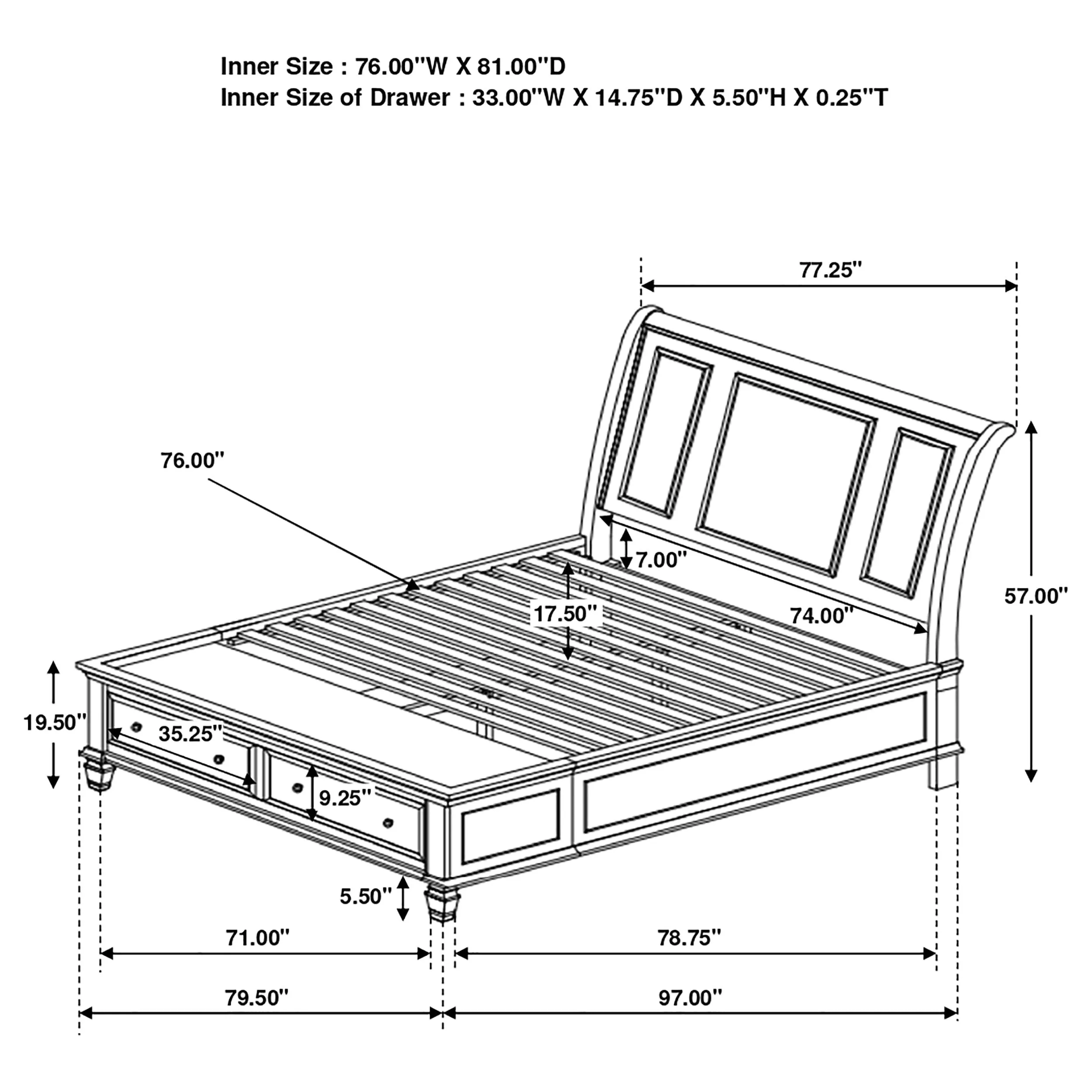 Sandy Beach Wood Eastern King Storage Panel Bed Black