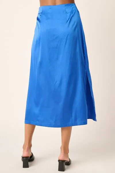 Sapphire Side Slit Satin Midi Skirt