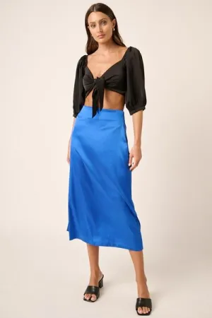 Sapphire Side Slit Satin Midi Skirt