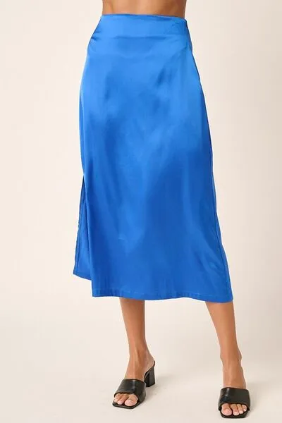 Sapphire Side Slit Satin Midi Skirt