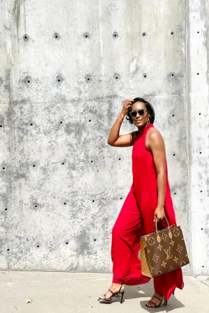 Scarlett Halter Top Wide Leg Jumpsuit (Red)