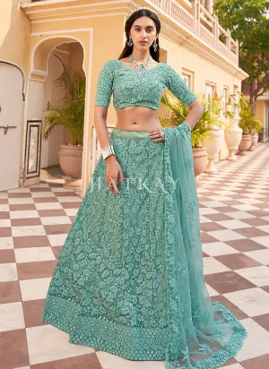 Sea Green Sequence Embroidery Wedding Lehenga Choli