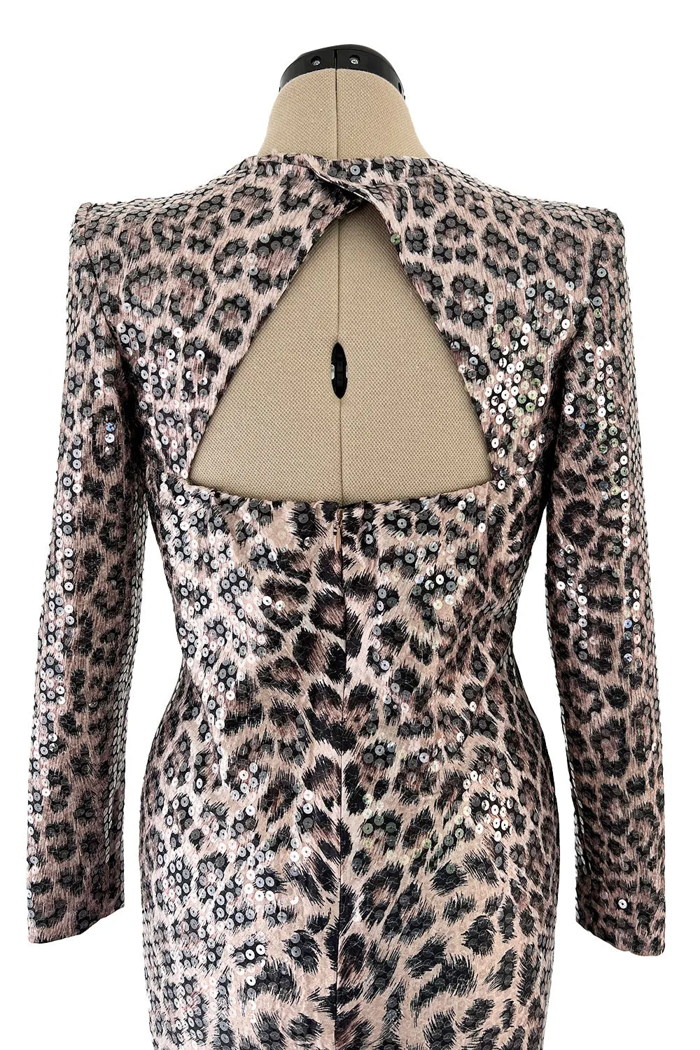 Sexiest Fall 1995 Loris Azzaro Couture Sequin Covered Leopard Print Dress w Open Cut Outs