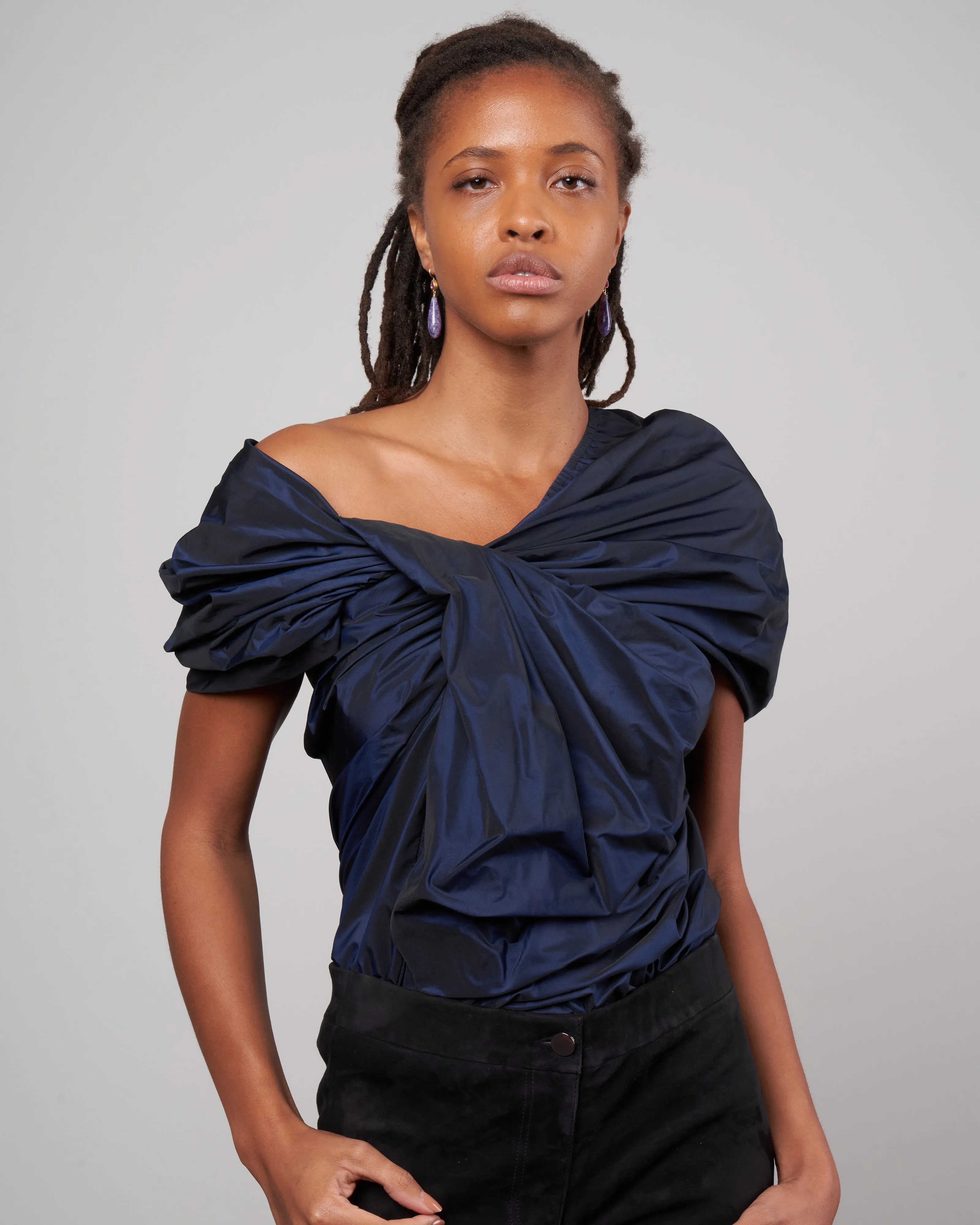 sheridan taffeta top - navy