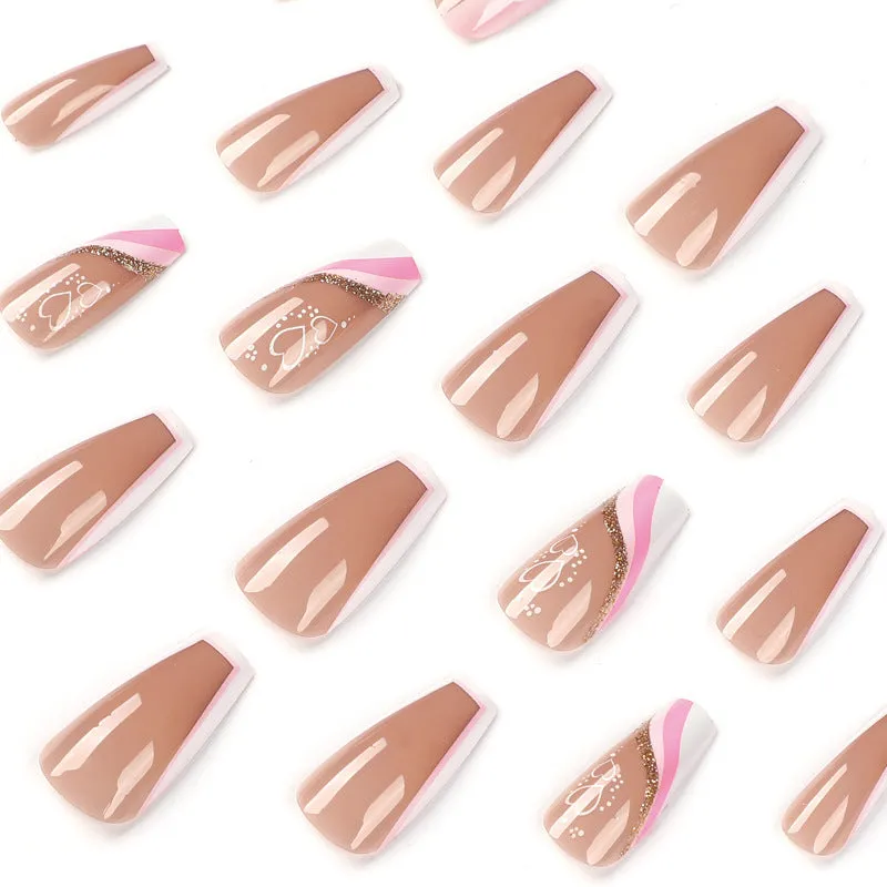 Short Coffin French white love sparkling pink