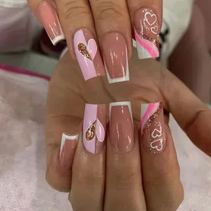 Short Coffin French white love sparkling pink
