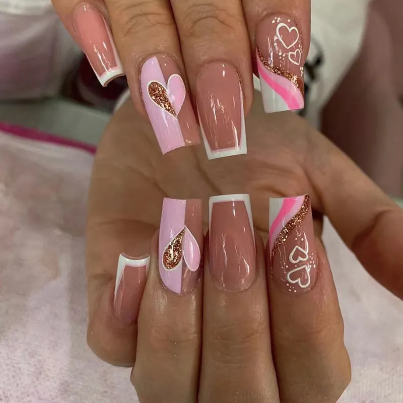 Short Coffin French white love sparkling pink
