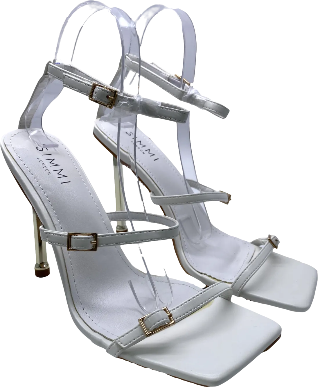 Simmi London White Strappy Heels With Gold Detail UK 7 EU 40 👠