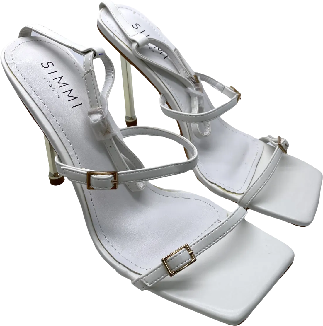 Simmi London White Strappy Heels With Gold Detail UK 7 EU 40 👠