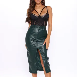 Solid High Split PU Skirt
