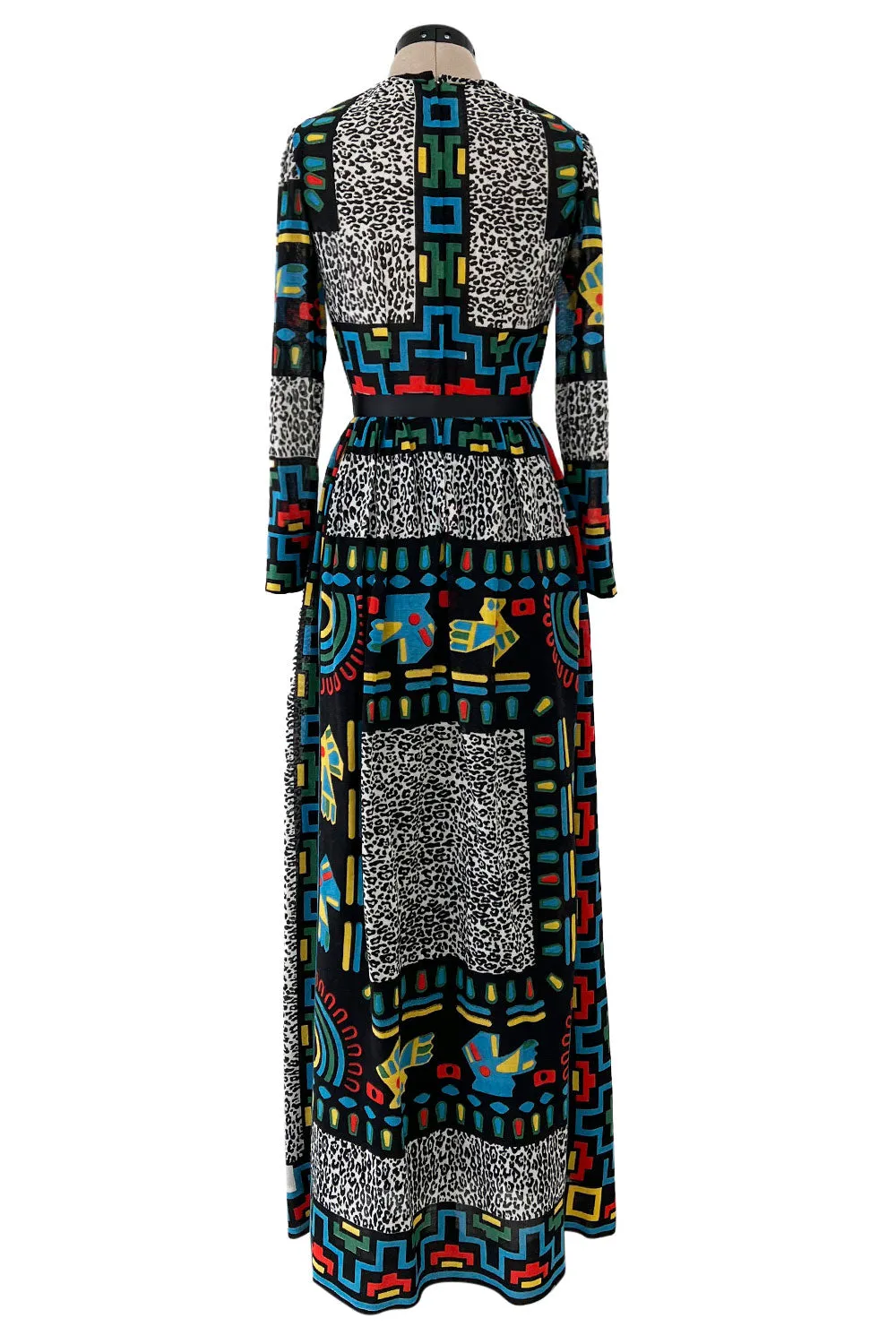 Spectacular 1970s Lanvin  by Jules-Francois Crahay Graphic Printed Cotton Voile Dress