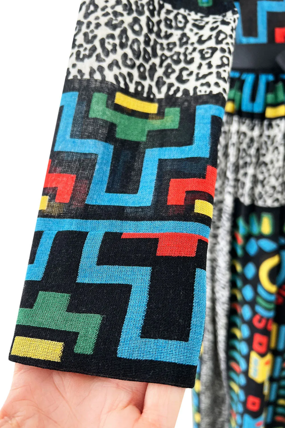 Spectacular 1970s Lanvin  by Jules-Francois Crahay Graphic Printed Cotton Voile Dress