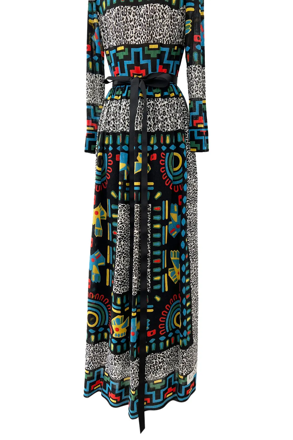 Spectacular 1970s Lanvin  by Jules-Francois Crahay Graphic Printed Cotton Voile Dress