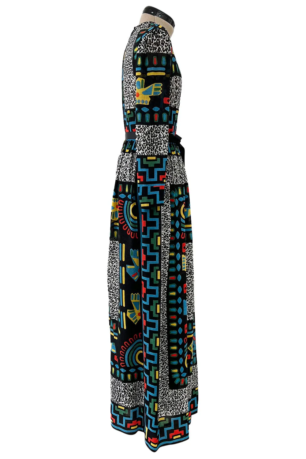 Spectacular 1970s Lanvin  by Jules-Francois Crahay Graphic Printed Cotton Voile Dress